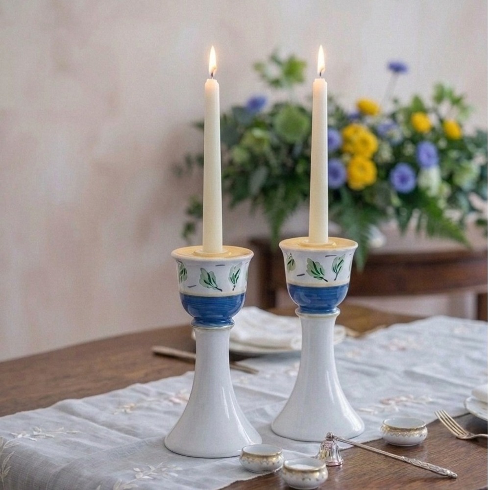 Herend Village Pottery Candlesticks Pair - Crispin Elizabeth Barrett Roache 1993